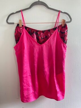 Pijama set Bright Pink Satin Cami with Rose Print Liner
